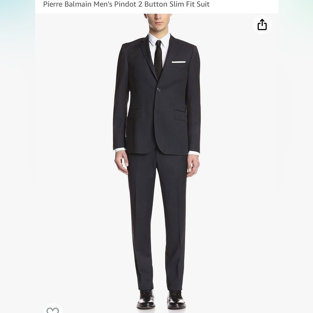 Pierre Balmain Men's Pindot 2 Button Slim Fit Suit, Charcoal Grey, 52R EU